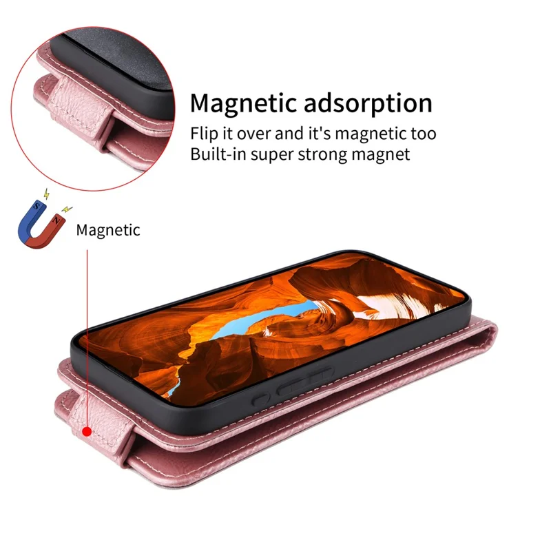 For Google Pixel 10 Pro XL Stand Case Magnetic Clasp Vertical Flip Leather Phone Cover with Card Holder - Rose Gold