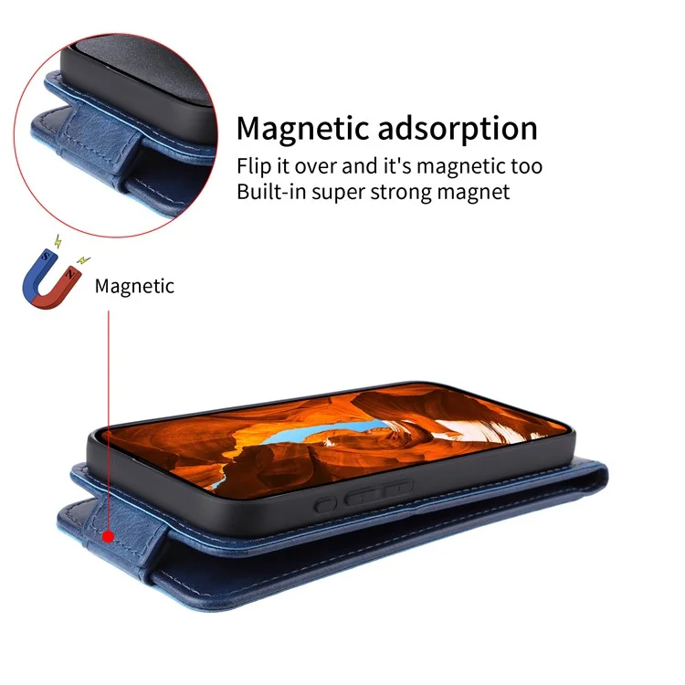Para Xiaomi Redmi A5 4G / Poco C71 4G Capa com Suporte Case Fecho Magnético Flip Vertical em Couro com Porta-Cartões - Azul Escuro