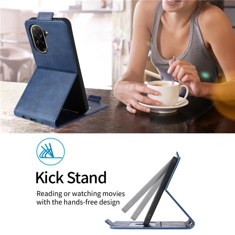 Para Xiaomi Redmi A5 4G / Poco C71 4G Capa com Suporte Case Fecho Magnético Flip Vertical em Couro com Porta-Cartões - Azul Escuro