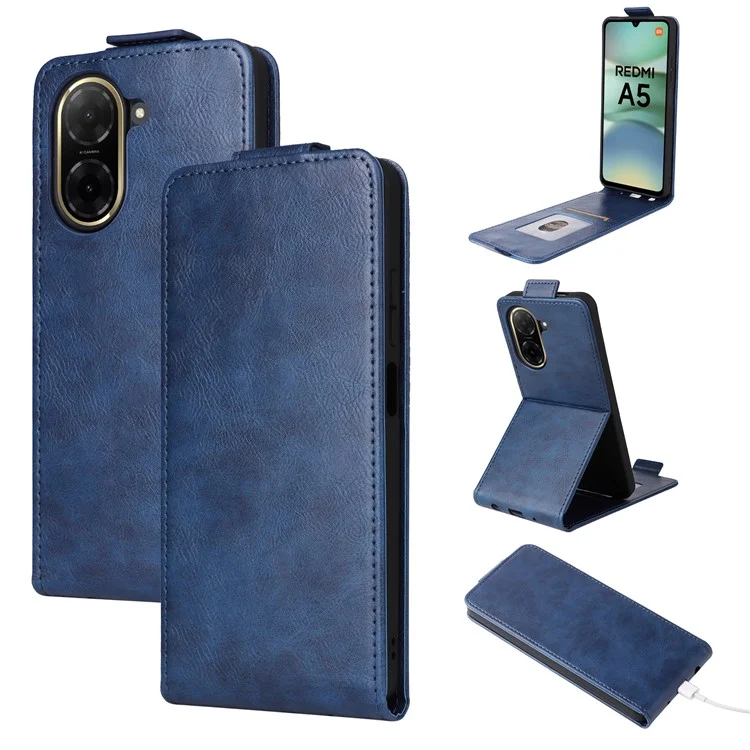 Para Xiaomi Redmi A5 4G / Poco C71 4G Capa com Suporte Case Fecho Magnético Flip Vertical em Couro com Porta-Cartões - Azul Escuro
