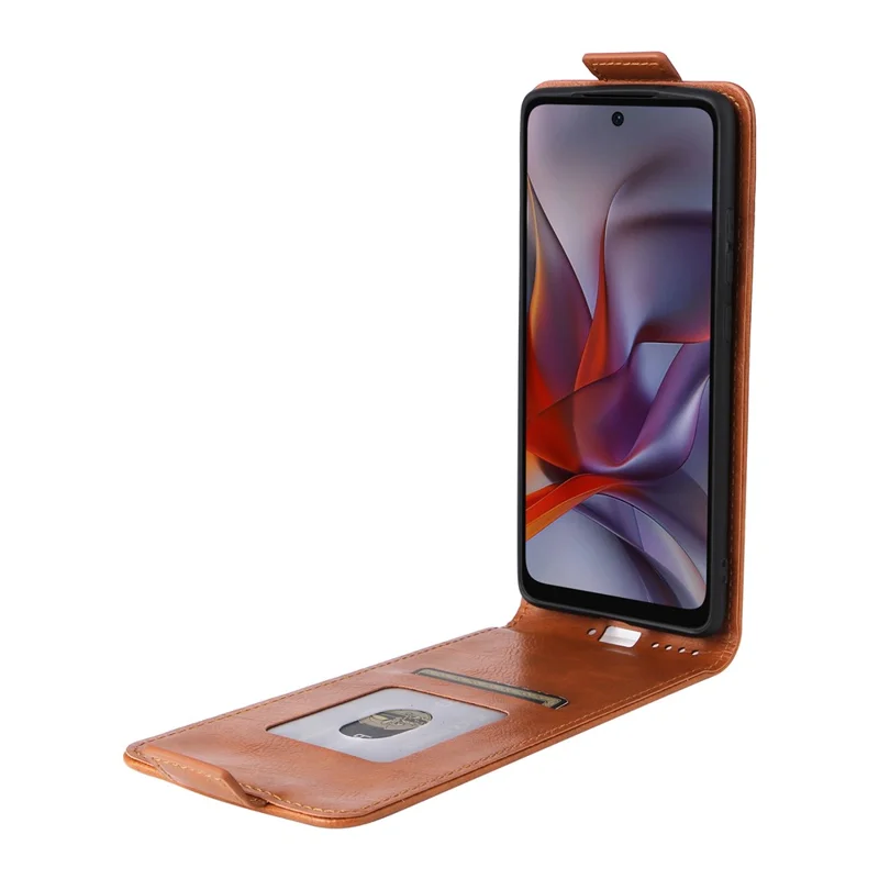 For Motorola Edge (2025) 5G Stand Case Magnetic Clasp Vertical Flip Leather Phone Cover with Card Holder - Orange