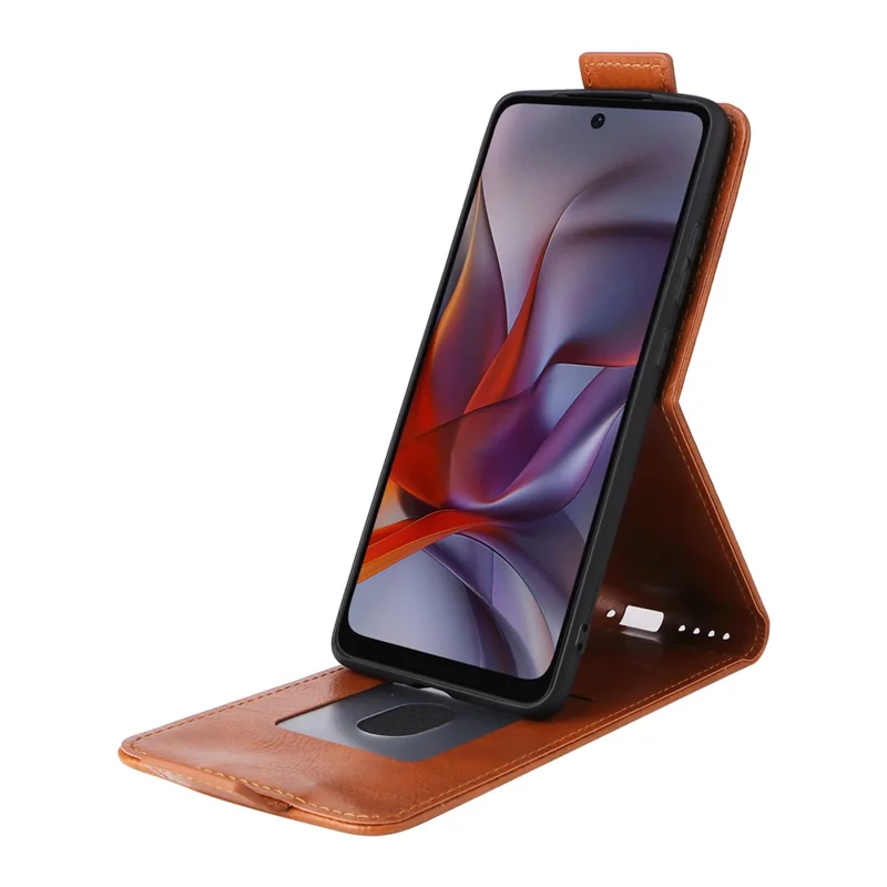 For Motorola Edge (2025) 5G Stand Case Magnetic Clasp Vertical Flip Leather Phone Cover with Card Holder - Orange
