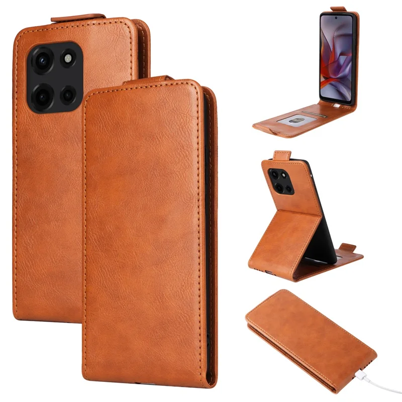 For Motorola Edge (2025) 5G Stand Case Magnetic Clasp Vertical Flip Leather Phone Cover with Card Holder - Orange