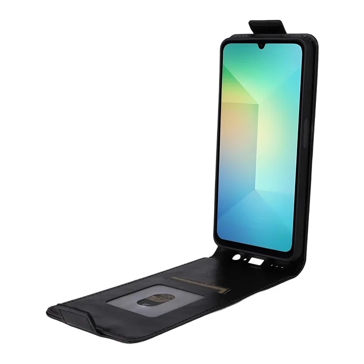 Para Samsung Galaxy A06 5G / 4G Capa com Suporte Flip Vertical em Couro com Fecho Magnético e Porta-cartões - Preto
