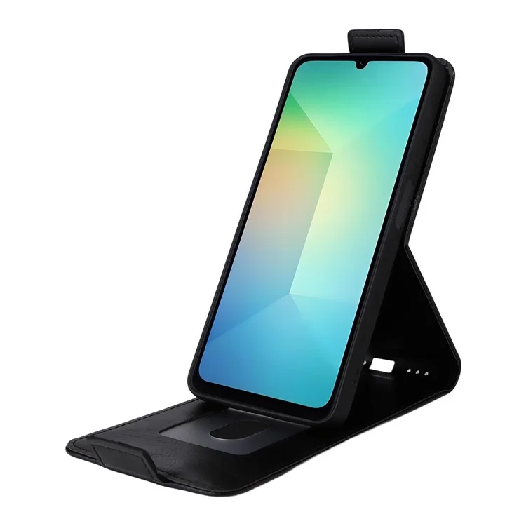 Para Samsung Galaxy A06 5G / 4G Capa com Suporte Flip Vertical em Couro com Fecho Magnético e Porta-cartões - Preto