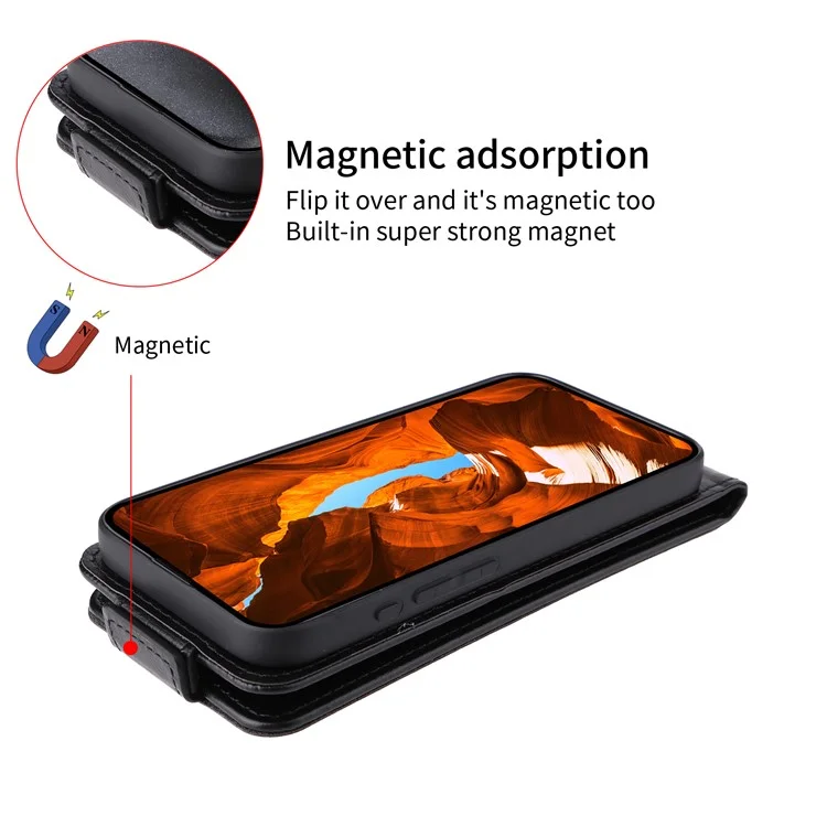 Para Samsung Galaxy A06 5G / 4G Capa com Suporte Flip Vertical em Couro com Fecho Magnético e Porta-cartões - Preto
