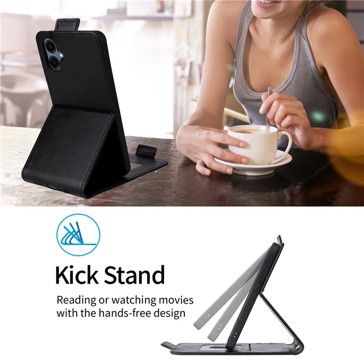 Para Samsung Galaxy A06 5G / 4G Capa com Suporte Flip Vertical em Couro com Fecho Magnético e Porta-cartões - Preto