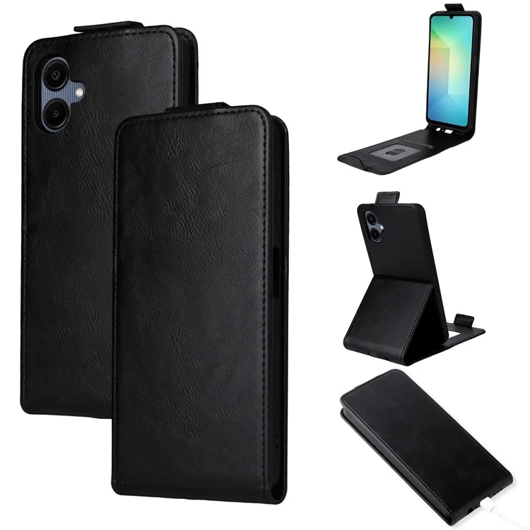 Para Samsung Galaxy A06 5G / 4G Capa com Suporte Flip Vertical em Couro com Fecho Magnético e Porta-cartões - Preto