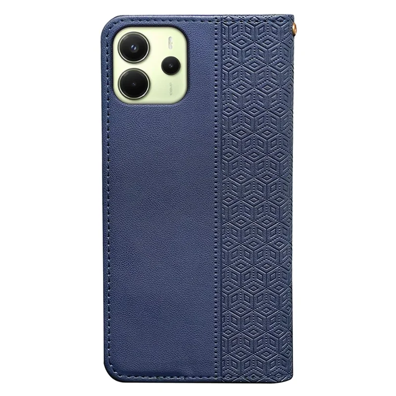 For Xiaomi Redmi Note 14 4G (164.84mm) Wallet Phone Case Checkered Pattern Imprint Leather Flip Cover with Wrist Strap - Blue