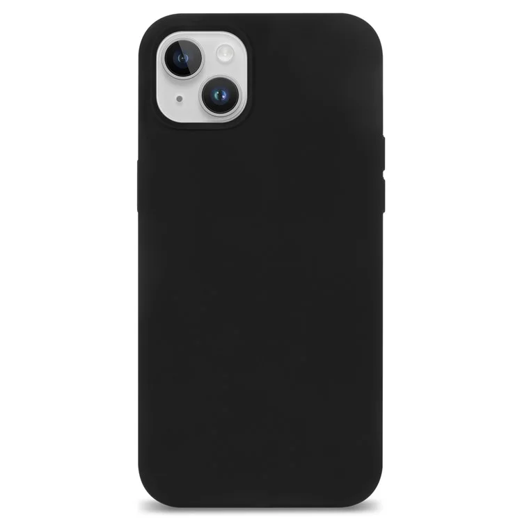 For iPhone 14 Plus Solid Silicone Drop Protection Phone Case Soft Fiber Lining Slim Fit Shockproof Protective Cover - Black