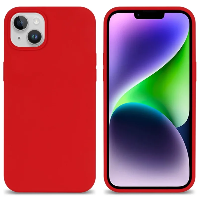 For iPhone 14 Plus Silky Soft Touch Liquid Silicone Case Fiber Lining Drop Protection Phone Cover - Red