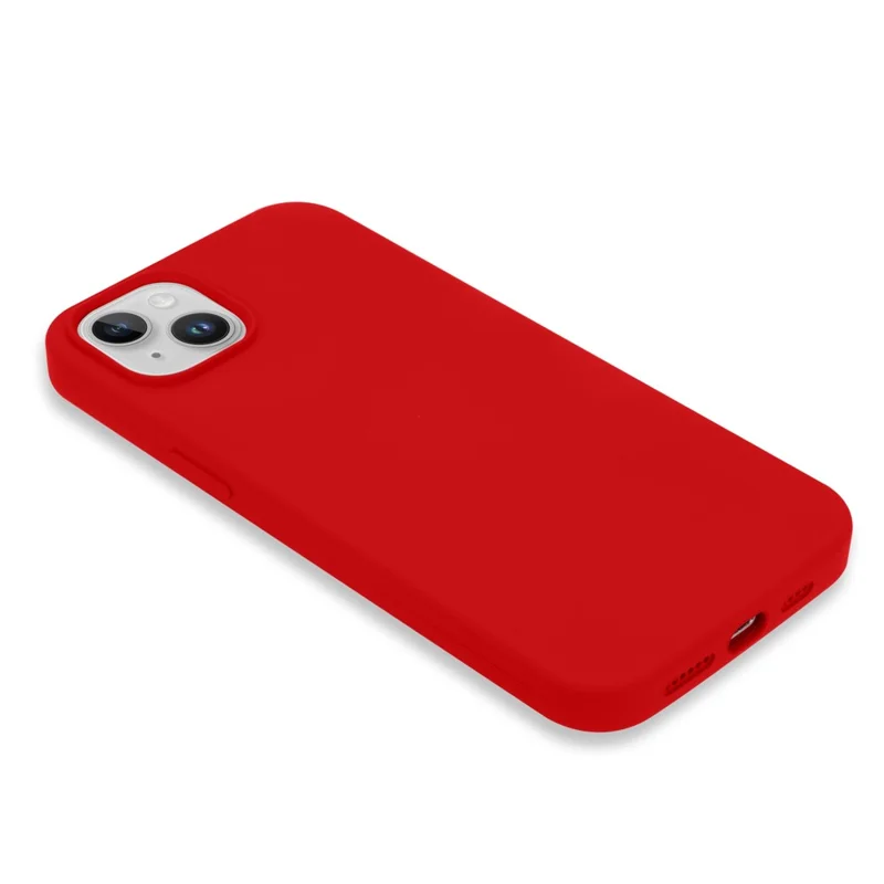 For iPhone 14 Plus Silky Soft Touch Liquid Silicone Case Fiber Lining Drop Protection Phone Cover - Red
