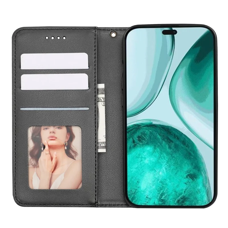 For Honor X8c 4G Wallet Phone Case Checkered Pattern Imprint Leather Flip Cover with Wrist Strap - Black