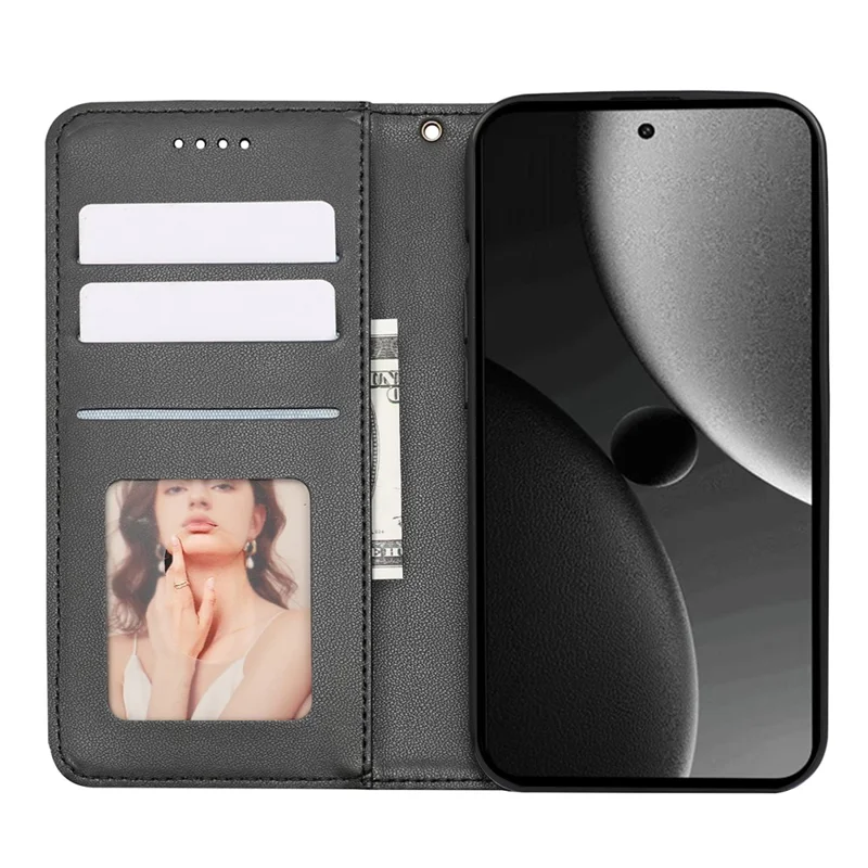 For Xiaomi 15 Ultra Wallet Phone Case Checkered Pattern Imprint Leather Flip Cover with Wrist Strap - Black