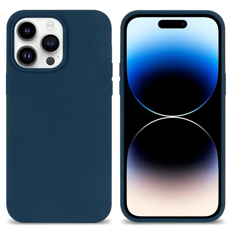 For iPhone 14 Pro Solid Silicone Phone Case Anti-Scratch Soft Fiber Lining Slim Thin Cover - Blue