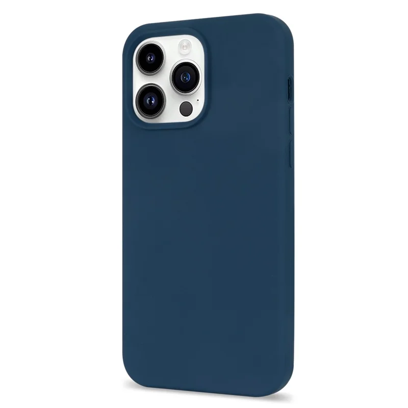 For iPhone 14 Pro Solid Silicone Phone Case Anti-Scratch Soft Fiber Lining Slim Thin Cover - Blue