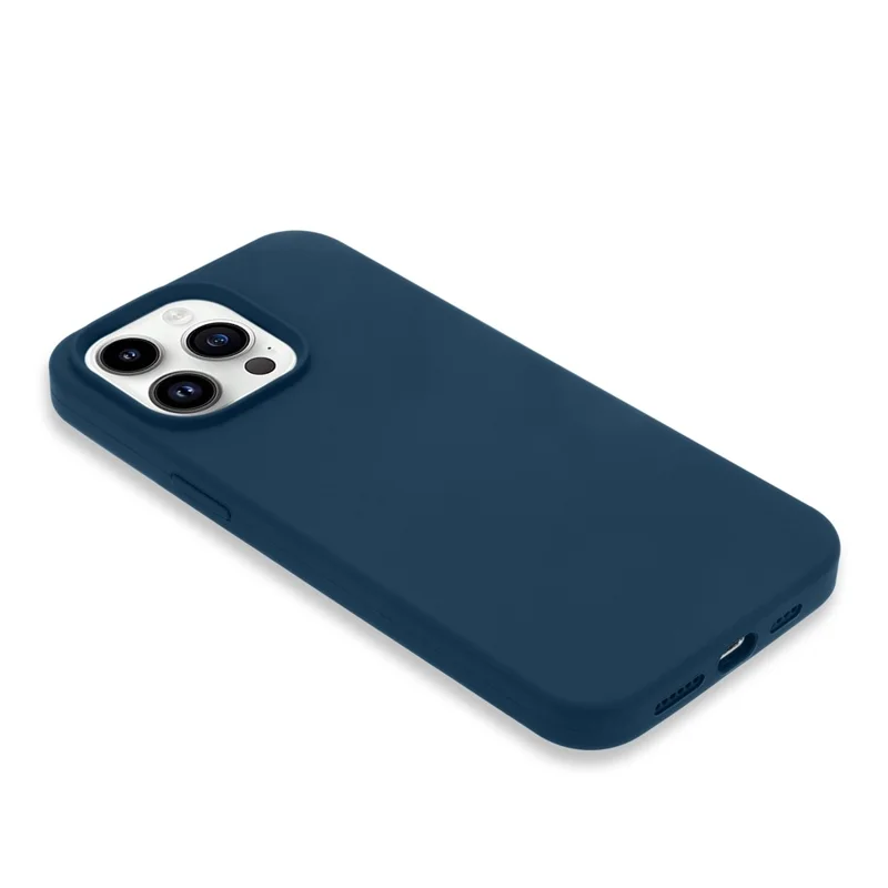 For iPhone 14 Pro Solid Silicone Phone Case Anti-Scratch Soft Fiber Lining Slim Thin Cover - Blue