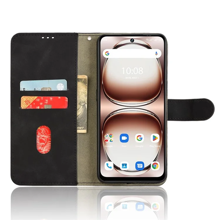 Für Umidigi Note 100 Lederhülle Hautgefühl Stoßfest Geldbörse Flip Handyhülle - Schwarz