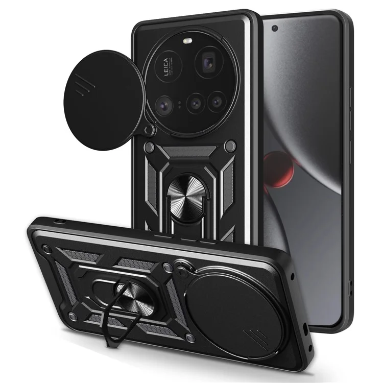 For Xiaomi 15 Ultra Case with Slide Camera Lid PC + TPU Kickstand Phone Cover - Black