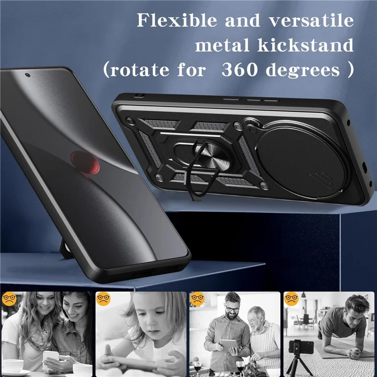 For Xiaomi 15 Ultra Case with Slide Camera Lid PC + TPU Kickstand Phone Cover - Black