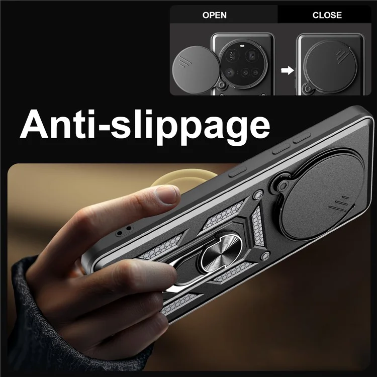 For Xiaomi 15 Ultra Case with Slide Camera Lid PC + TPU Kickstand Phone Cover - Black