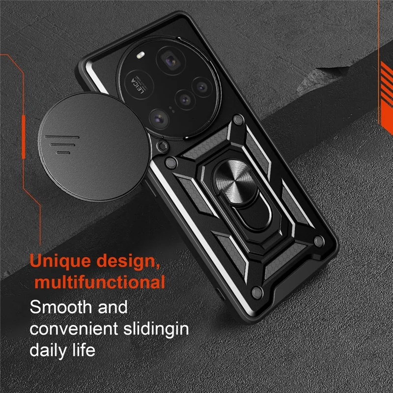 For Xiaomi 15 Ultra Case with Slide Camera Lid PC + TPU Kickstand Phone Cover - Black