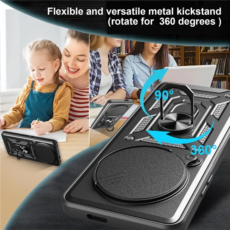 For Xiaomi 15 Ultra Case with Slide Camera Lid PC + TPU Kickstand Phone Cover - Black