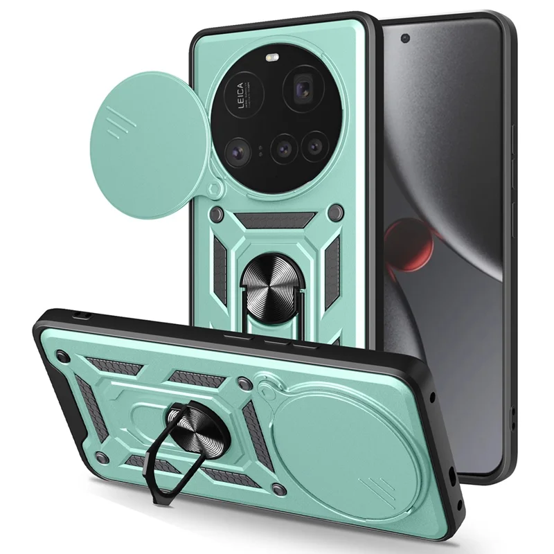 For Xiaomi 15 Ultra Case with Slide Camera Lid PC + TPU Kickstand Phone Cover - Green