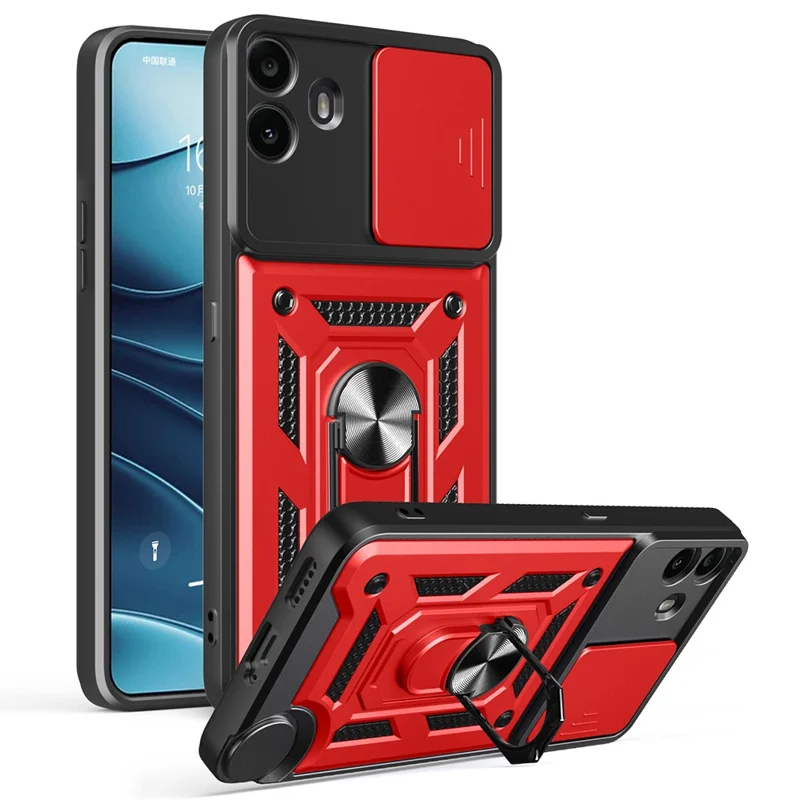 For Nothing CMF Phone 1 Case with Slide Camera Lid PC + TPU Kickstand Phone Cover - Red