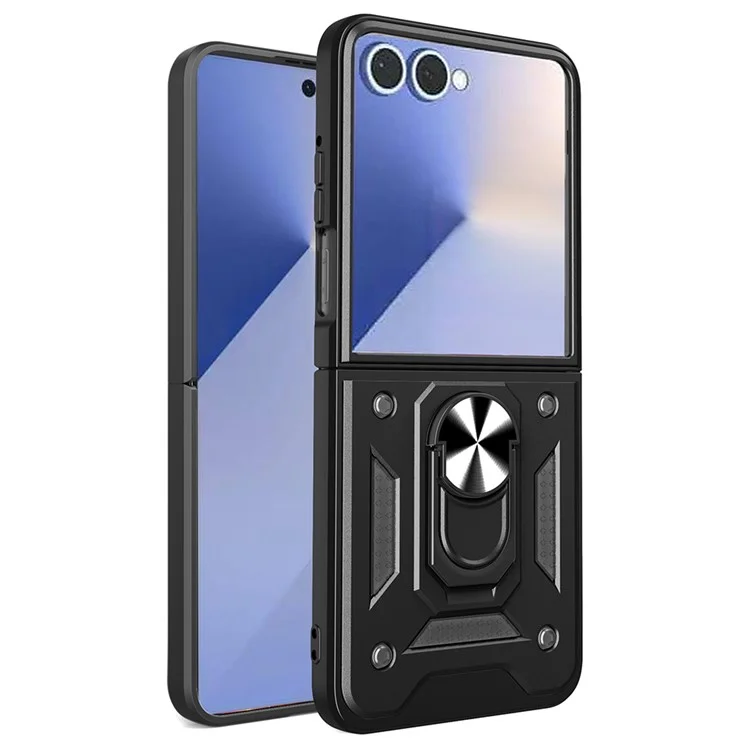 Pour Samsung Galaxy Z Flip7 5G Étui avec Couvercle de Caméra Coulissant PC + TPU Support Coque de Téléphone - Noir