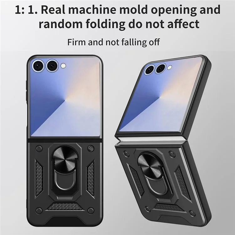 Pour Samsung Galaxy Z Flip7 5G Étui avec Couvercle de Caméra Coulissant PC + TPU Support Coque de Téléphone - Noir