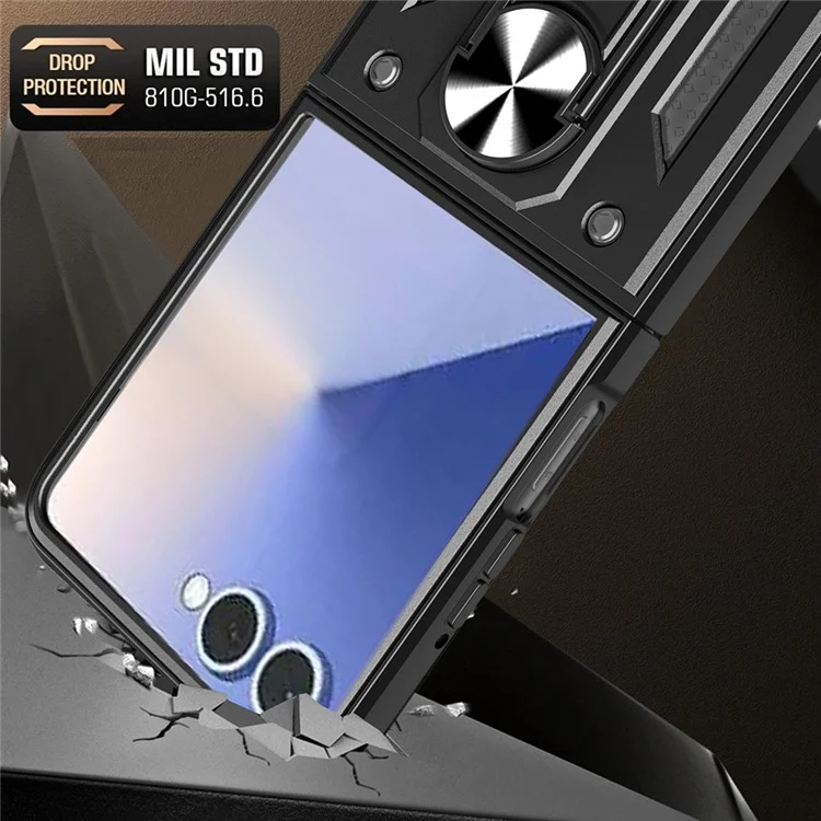 Pour Samsung Galaxy Z Flip7 5G Étui avec Couvercle de Caméra Coulissant PC + TPU Support Coque de Téléphone - Noir