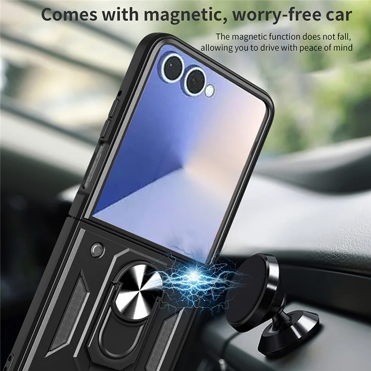 Pour Samsung Galaxy Z Flip7 5G Étui avec Couvercle de Caméra Coulissant PC + TPU Support Coque de Téléphone - Noir