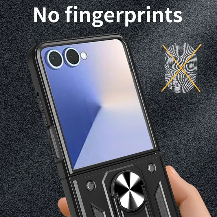 Pour Samsung Galaxy Z Flip7 5G Étui avec Couvercle de Caméra Coulissant PC + TPU Support Coque de Téléphone - Noir