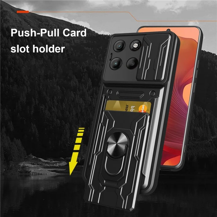 Funda para Motorola Moto G15 4G de PC + TPU con Soporte y Deslizador de Cámara - Negro