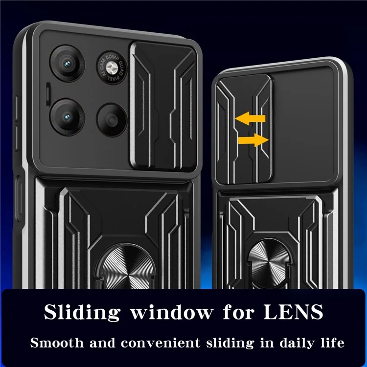 Funda para Motorola Moto G15 4G de PC + TPU con Soporte y Deslizador de Cámara - Negro