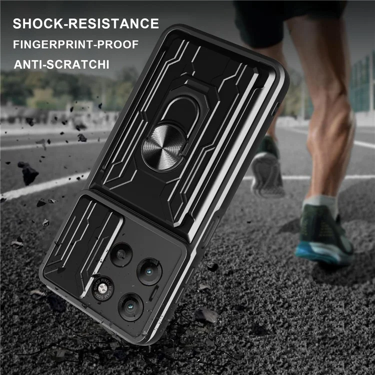 Funda para Motorola Moto G15 4G de PC + TPU con Soporte y Deslizador de Cámara - Negro