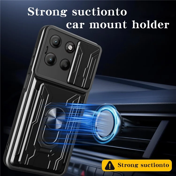 Funda para Motorola Moto G15 4G de PC + TPU con Soporte y Deslizador de Cámara - Negro