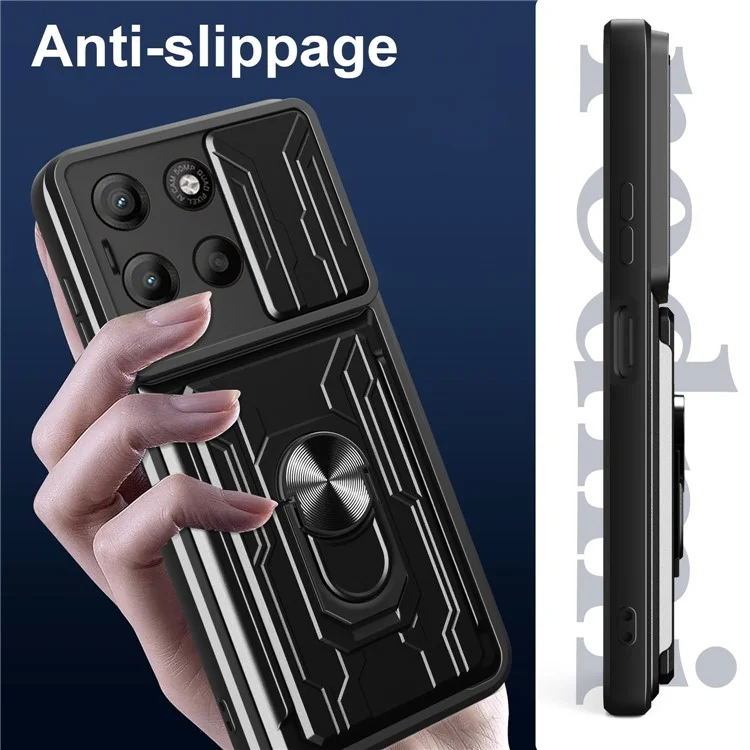 Funda para Motorola Moto G15 4G de PC + TPU con Soporte y Deslizador de Cámara - Negro