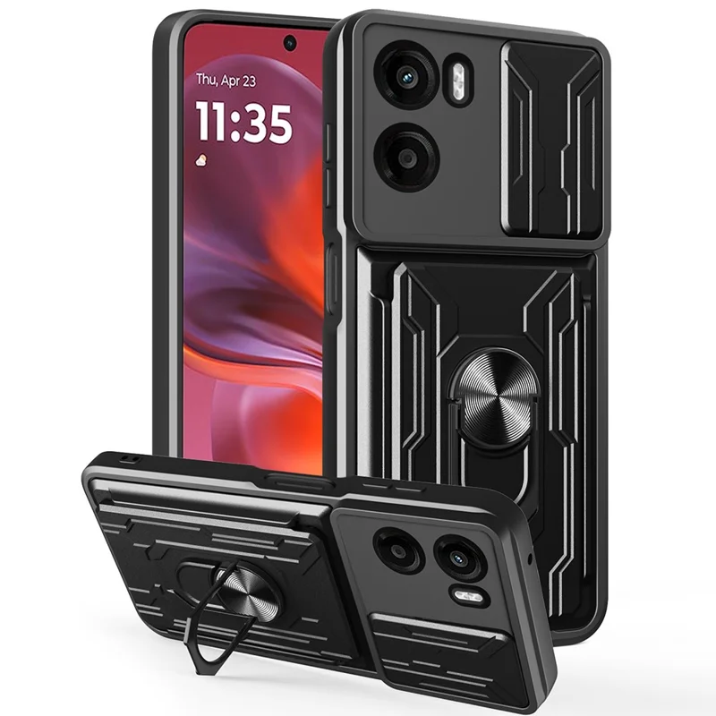 Voor Motorola Moto G05 4G hoesje PC + TPU met standaard en camerashuif - Zwart