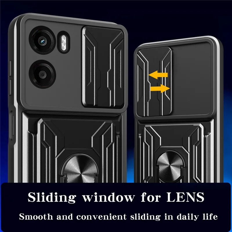 Voor Motorola Moto G05 4G hoesje PC + TPU met standaard en camerashuif - Zwart