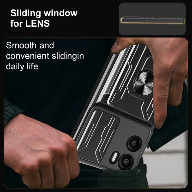 Voor Motorola Moto G05 4G hoesje PC + TPU met standaard en camerashuif - Zwart