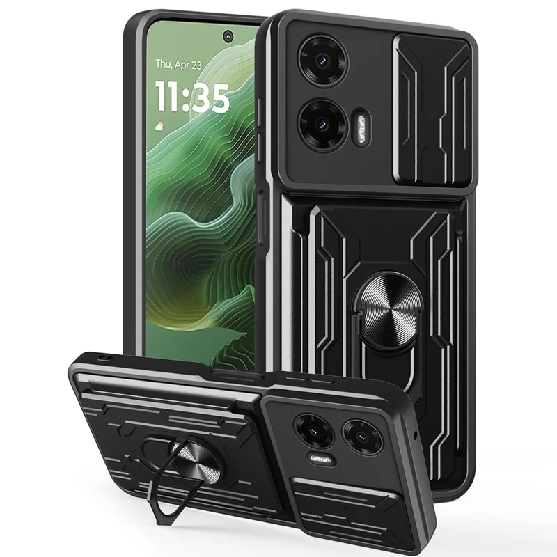 For Motorola Moto G35 5G Case PC + TPU Kickstand Phone Back Cover with Camera Slider - Black