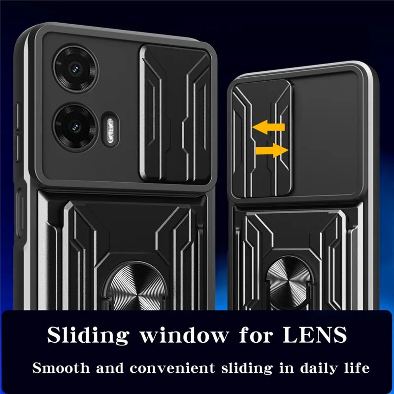 For Motorola Moto G35 5G Case PC + TPU Kickstand Phone Back Cover with Camera Slider - Black