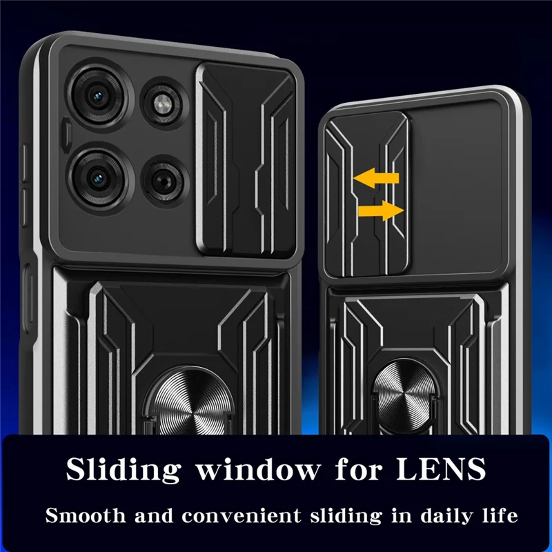 For Motorola Moto G75 5G Case PC + TPU Kickstand Phone Back Cover with Camera Slider - Black
