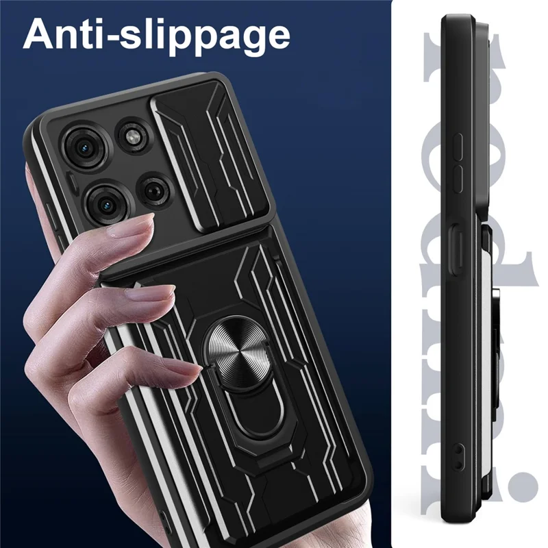 For Motorola Moto G75 5G Case PC + TPU Kickstand Phone Back Cover with Camera Slider - Black