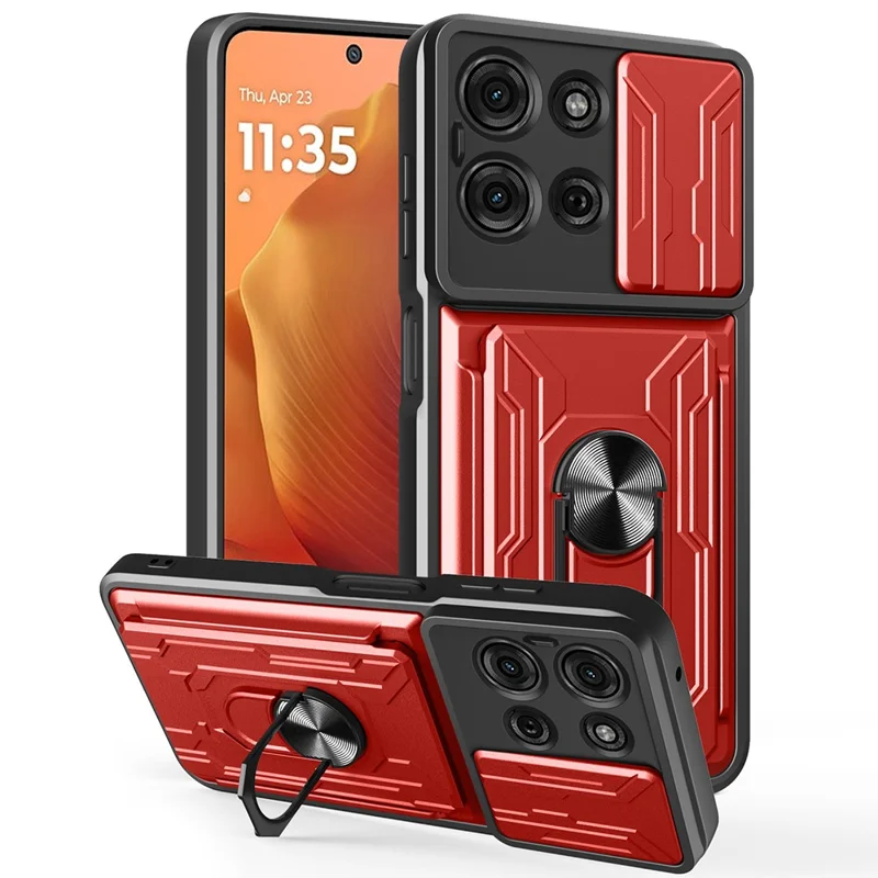 For Motorola Moto G75 5G Case PC + TPU Kickstand Phone Back Cover with Camera Slider - Red