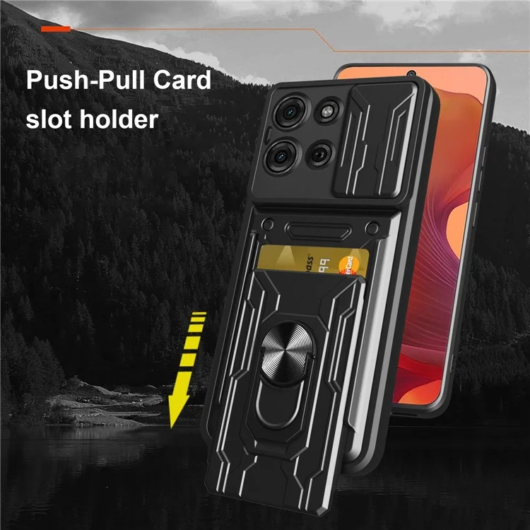 For Motorola Moto G75 5G Case PC + TPU Kickstand Phone Back Cover with Camera Slider - Rose Gold
