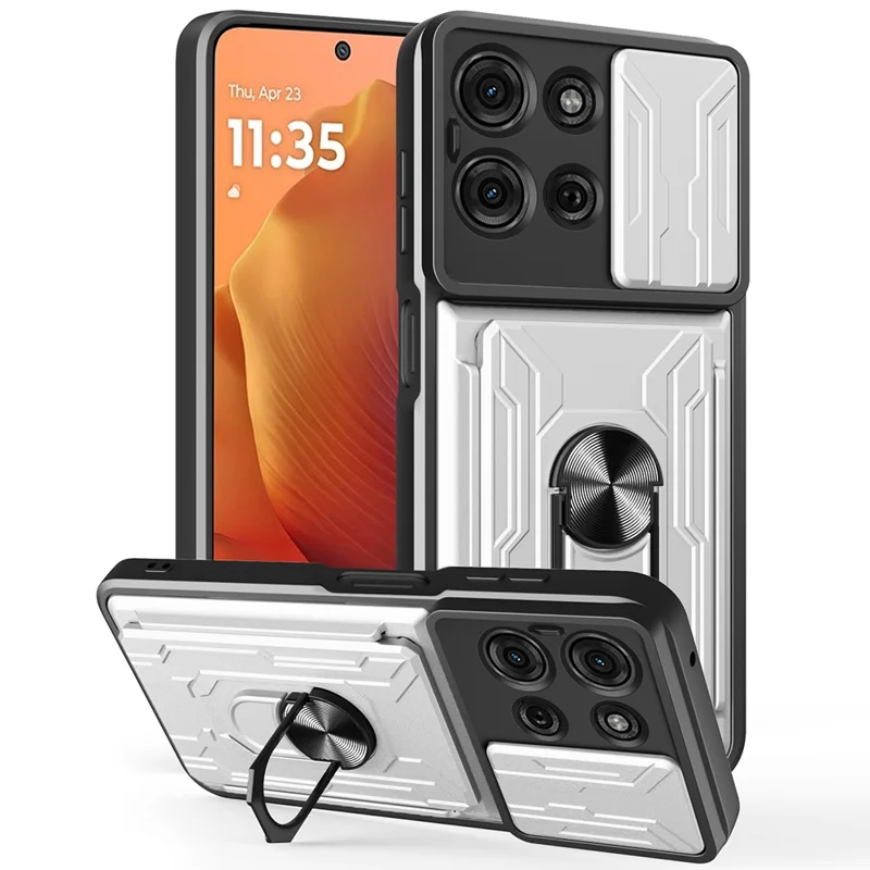 For Motorola Moto G75 5G Case PC + TPU Kickstand Phone Back Cover with Camera Slider - White