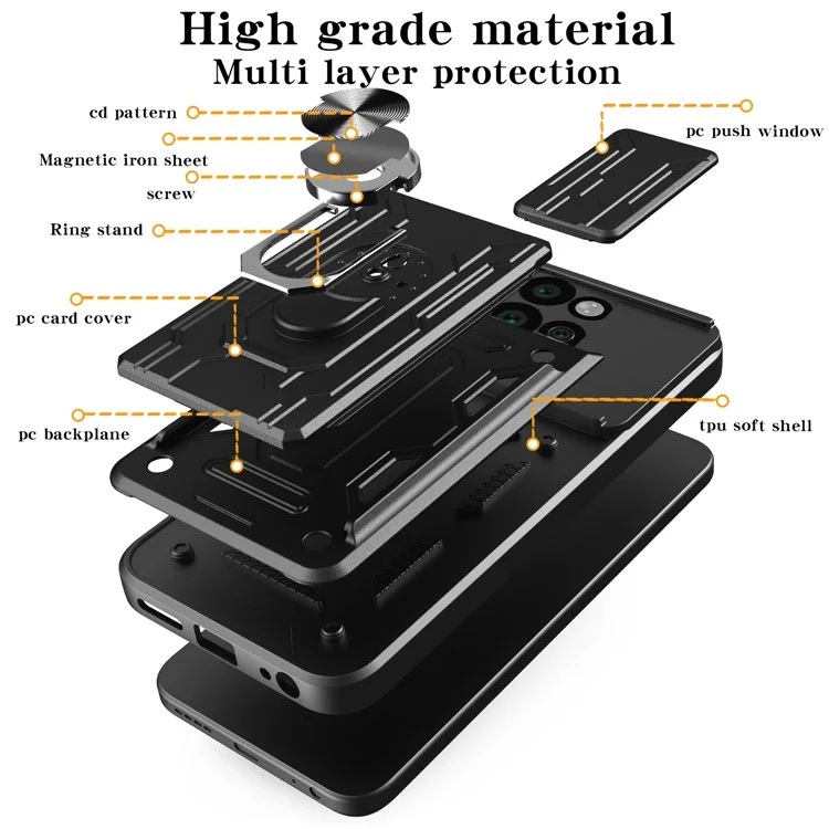 Pour Motorola Edge 50 Neo 5G / Moto S50 5G Étui PC + TPU avec Support et Coulisseau de Caméra - Noir